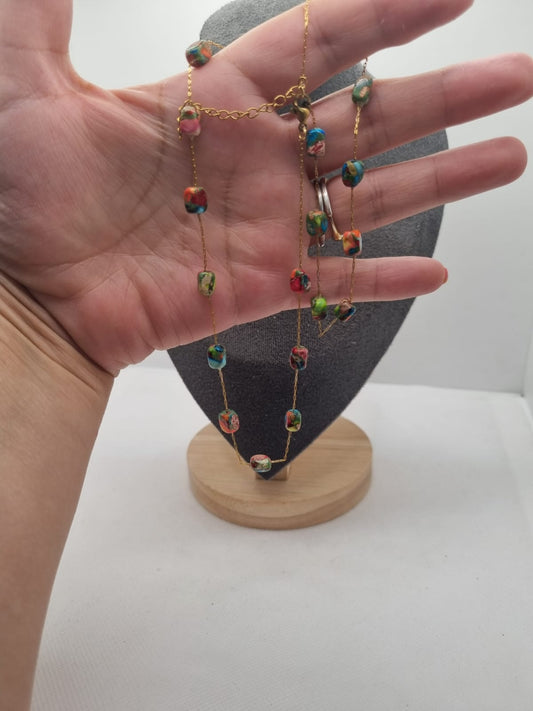 Imitation Jasper Clay Bead Necklace